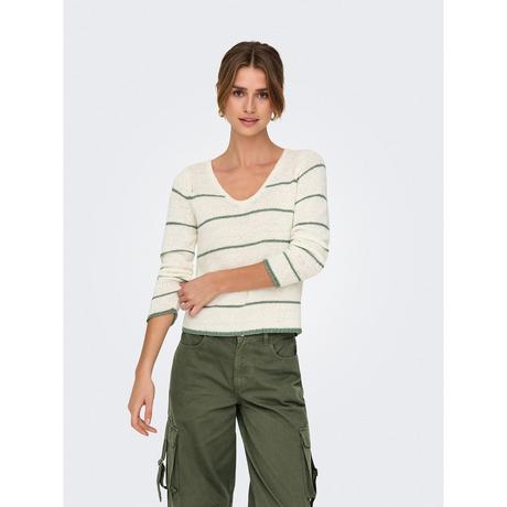 ONLY Gestreifter V-Ausschnitt Pullover  