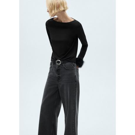 MANGO XMASSY T-Shirt Maniche Lunghe con Polsini in Piume  