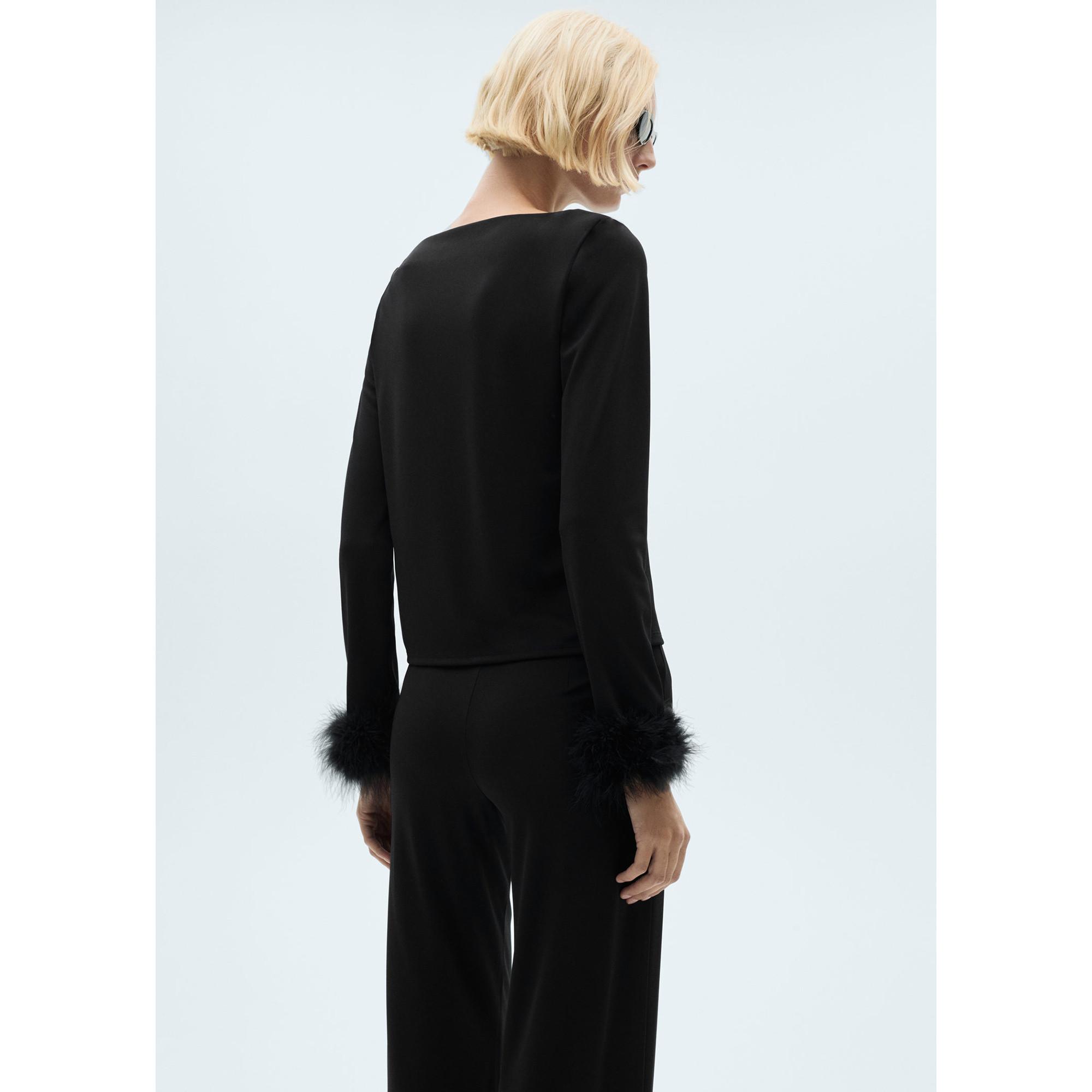 MANGO XMASSY T-Shirt Maniche Lunghe con Polsini in Piume  