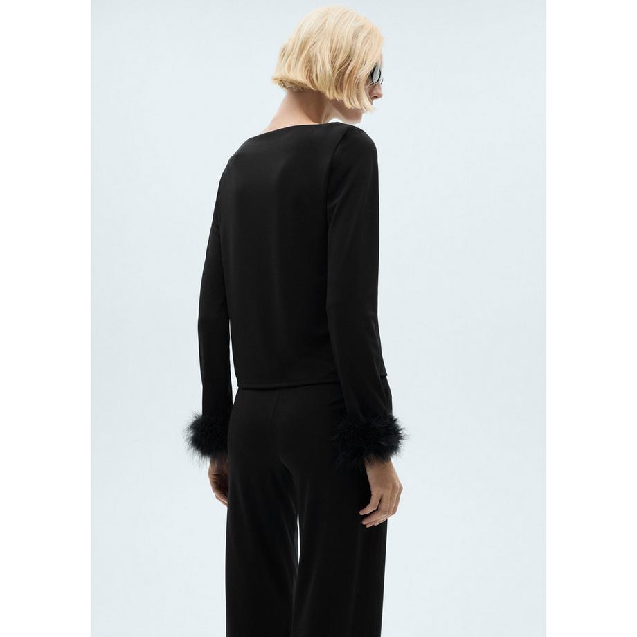 MANGO XMASSY T-Shirt Manches Longues avec Poignets en Plumes  