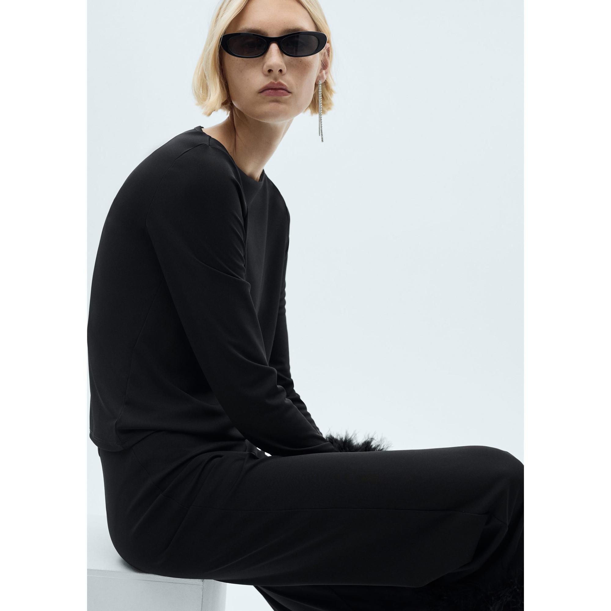 MANGO XMASSY T-Shirt Maniche Lunghe con Polsini in Piume  