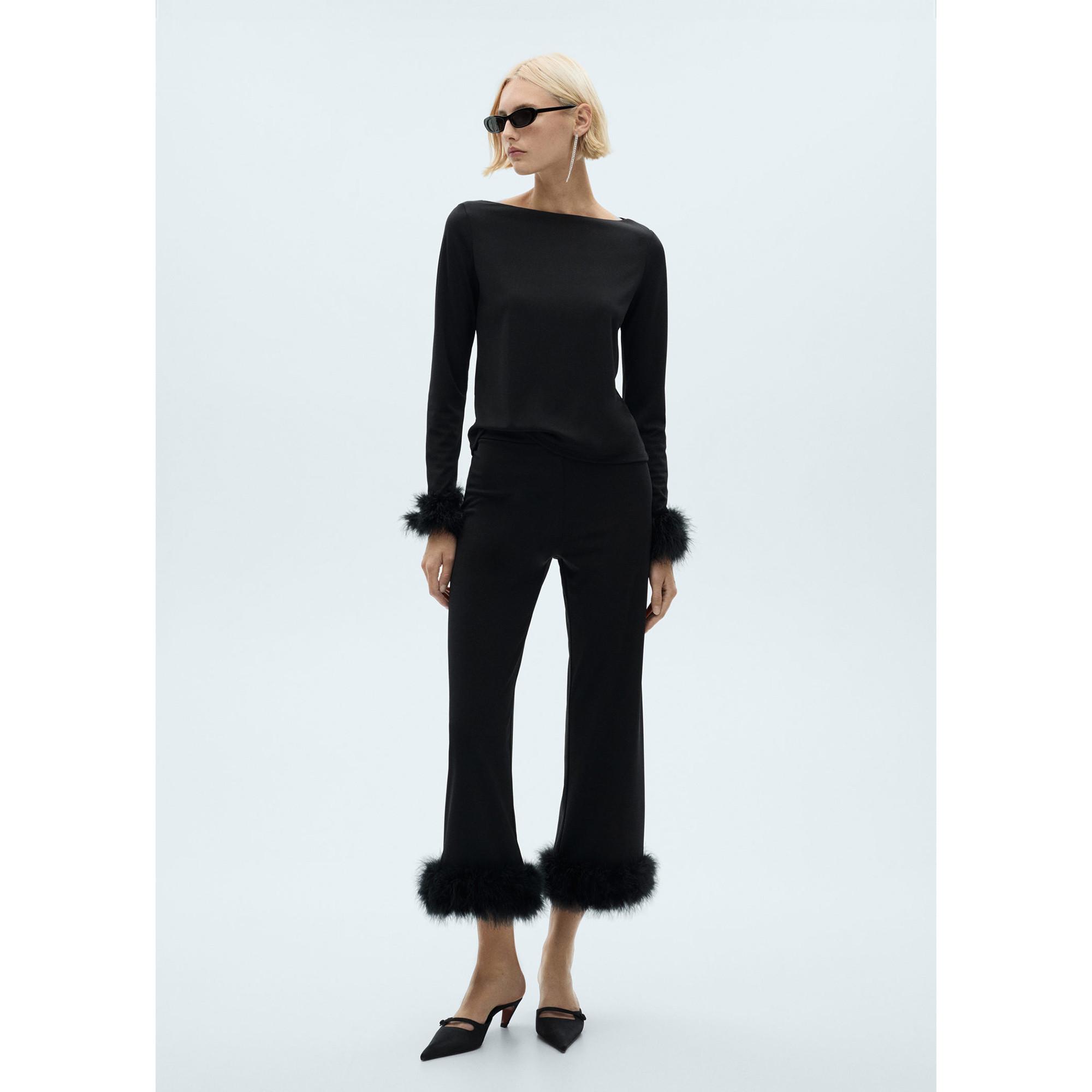 MANGO XMASSY T-Shirt Maniche Lunghe con Polsini in Piume  