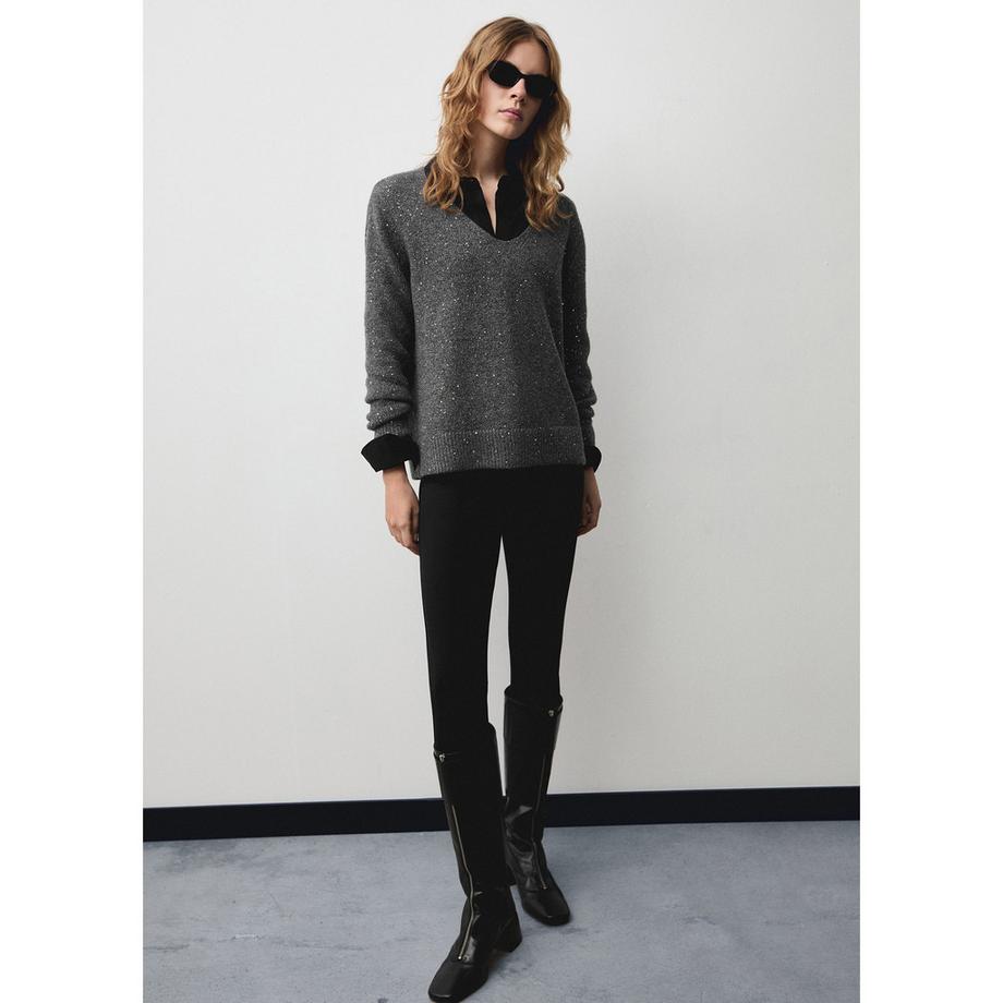 MANGO Edurne Pull Col V à Paillettes  
