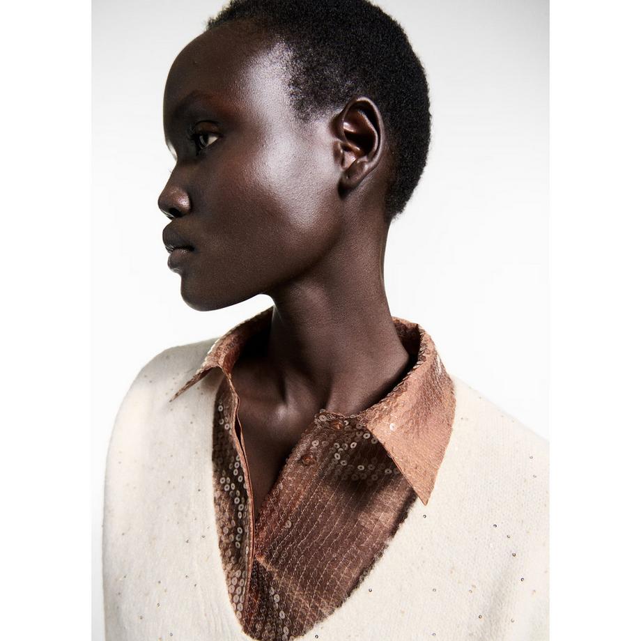 MANGO EDURNE Maglione Scollo a V con Paillettes  