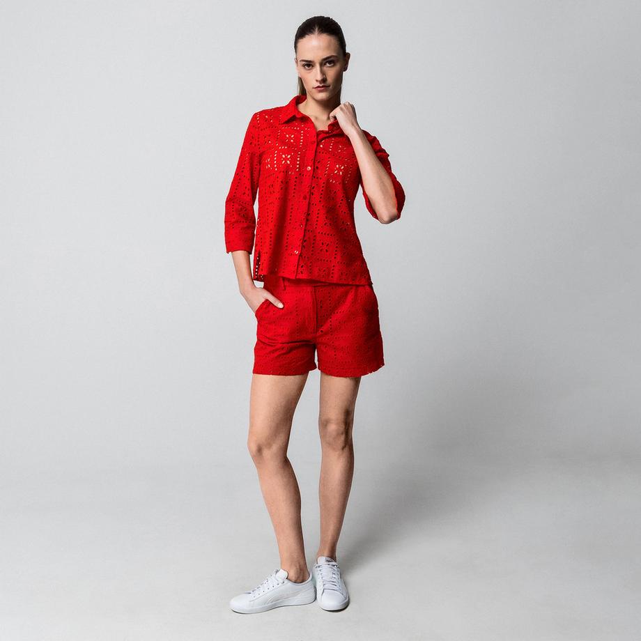 Manor Woman Relaxed Fit Cropped Loch-Spitze Bluse  