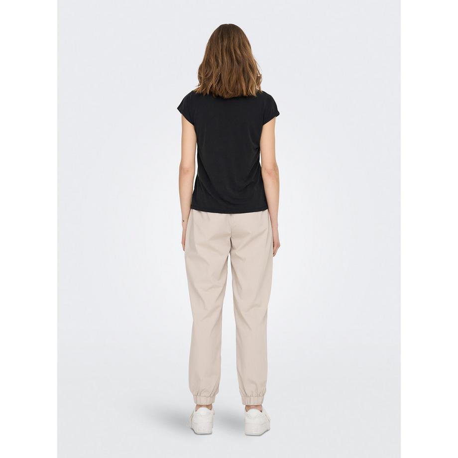 ONLY T-Shirt Col V Manches Courtes Coupe Droite  