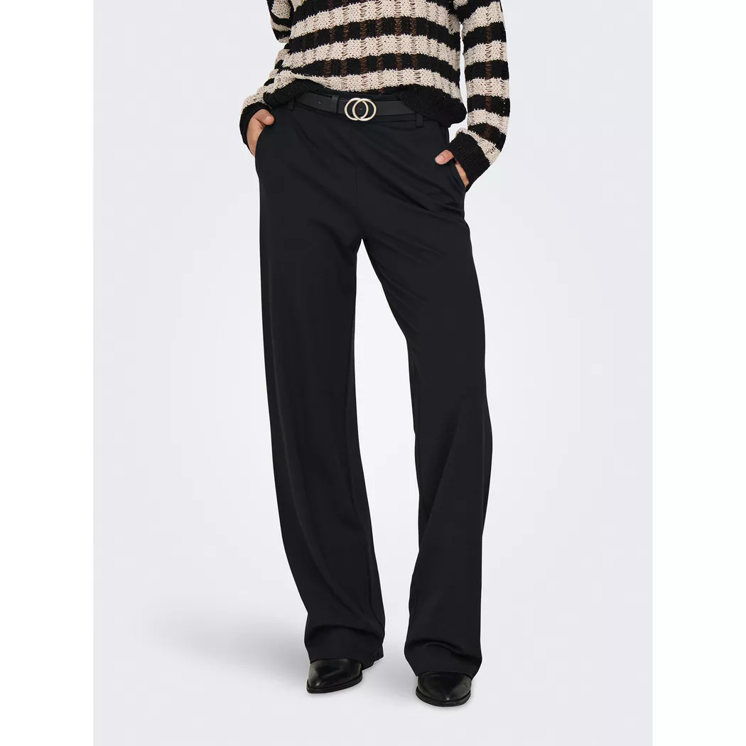 Jerseyhose ONLY "ONLEMMA – Weite Hose mit Gummizug und softer Ripp-Qualität", Damen, Gr. XS (34), N-Gr, schwarz, Jersey, Obermaterial: 65% Polyester, 30% Viskose, 5% Elasthan, unifarben, weit knöchellang, Hosen Jerseyhose, weiter Schnitt, elastischer Bund 2