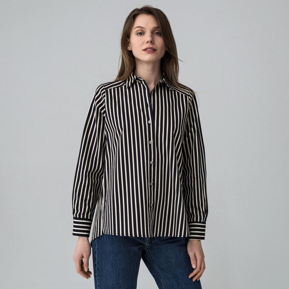 Manor Woman Camicetta a righe maniche lunghe collo Kent  