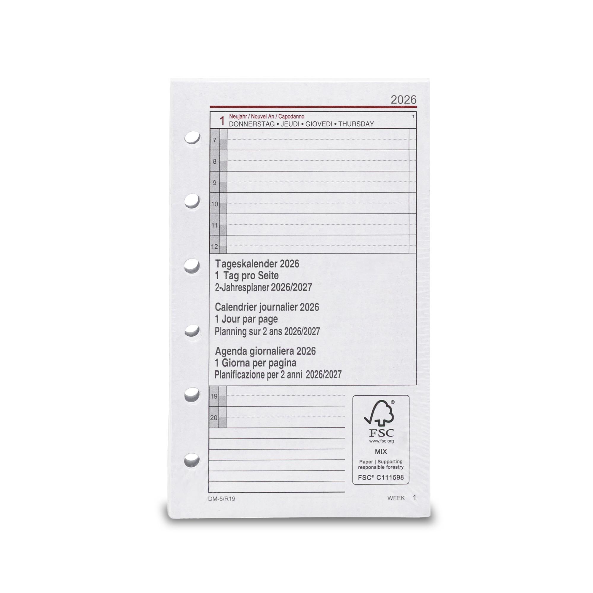 Manor Papeterie No Label Recharge Calendrier quotidien Refill 2026 