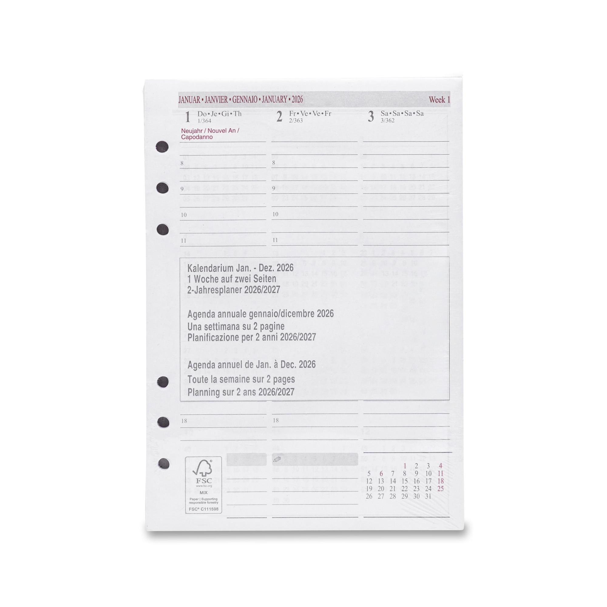 Manor Papeterie No Label Inserto sostitutivo dell'agend Refill 2026 