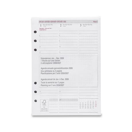 Manor Papeterie No Label Inserto sostitutivo dell'agend Refill 2026 