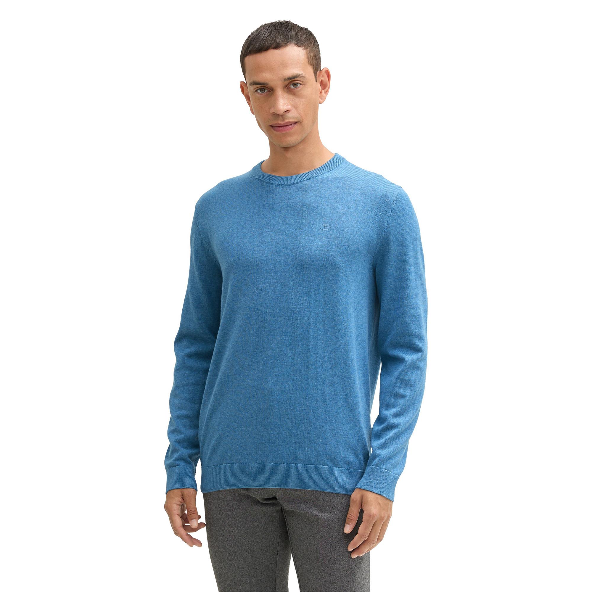 TOM TAILOR Pull-Over Homme Col Rond Coton Doux - Regular Fit