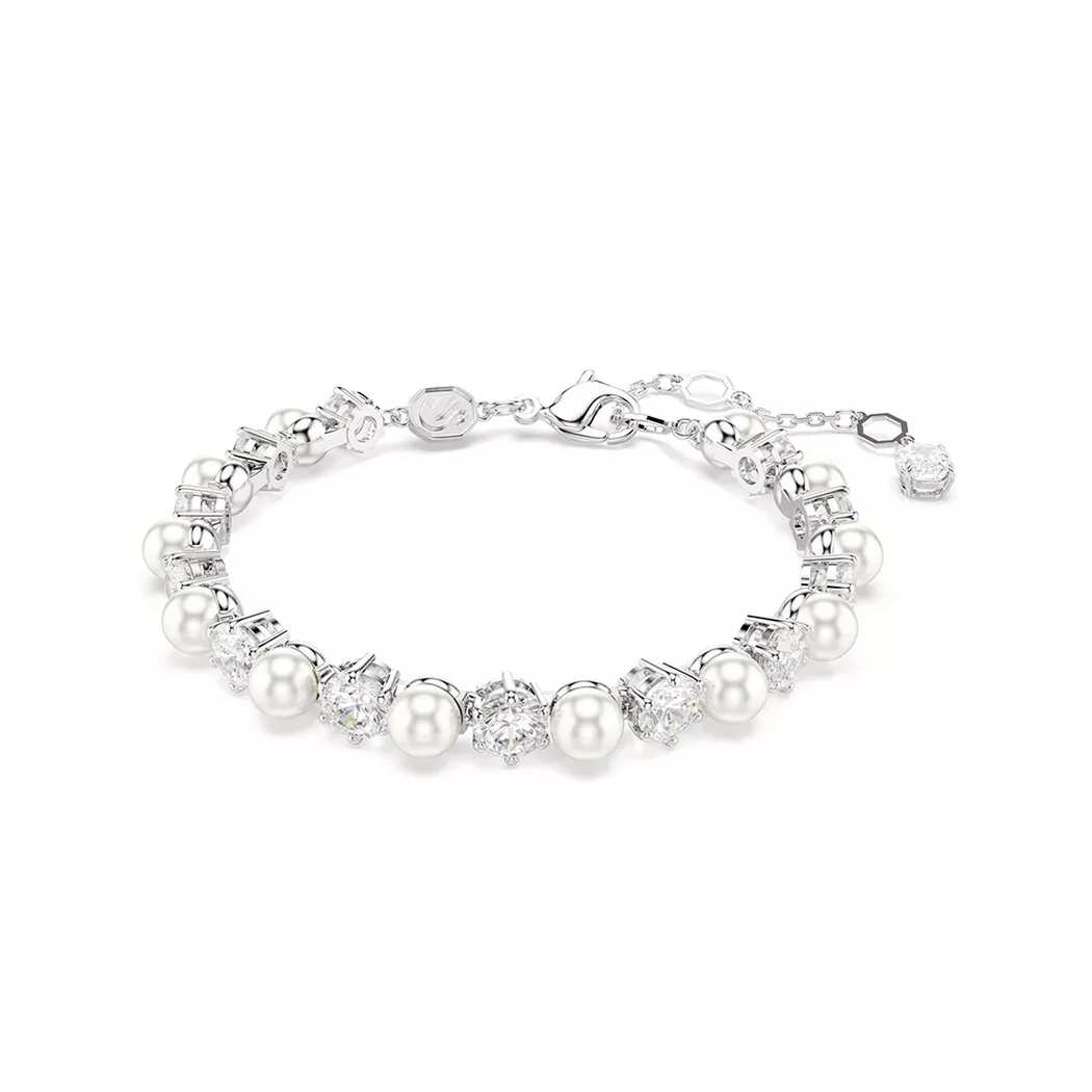 Armband SWAROVSKI "Schmuck Geschenk Matrix Armkette" Gr. M, silber (metallfarben, kristallweiß, weiß, kristallweiß), Armbänder, Damen, M, Metall Perlen, Metall, Perlen, Armband, mit Swarovski Kristall - mit Swarovski Perle 5