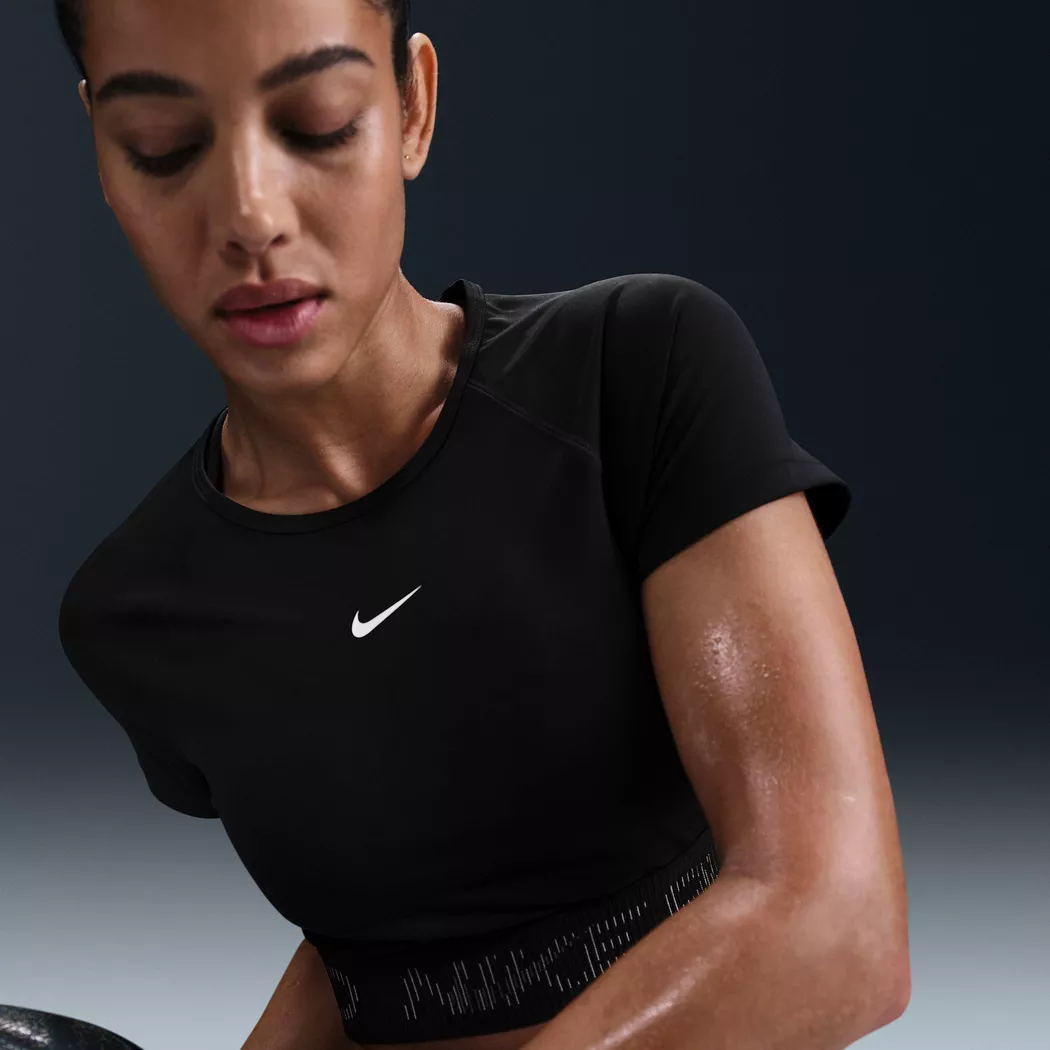 Lauftop NIKE "W NK TEMPO DF SS TOP", Damen, Gr. XL, schwarz, reflective silv, Obermaterial: 100% Polyester, Tops, sportliche Schnittform, reflektierendes Logo, atmungsaktiv
