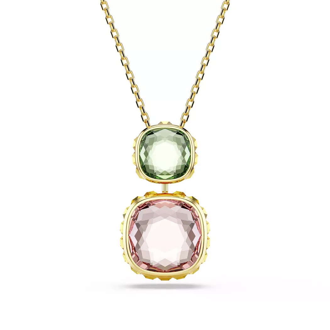 Kette mit Anhänger SWAROVSKI "Schmuck Geschenk Chroma Anhänger", gold (gelbgoldfarben, pink, grün), Halsketten, Damen, Metall, L: 49, mit Swarovski ReCreated™ Crystal - Einhänger drehbar