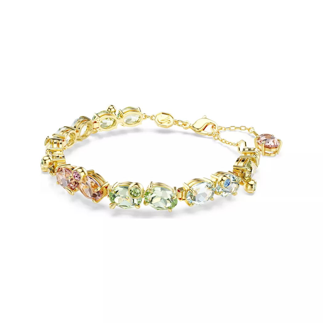 Armband SWAROVSKI "Schmuck Geschenk Gema Tennis Armkette", gold (gelbgoldfarben, pink, grün, blau, gelb, pink, grün, blau, gelb), Armbänder, Damen, Metall, Armband, mit Swarovski Kristall