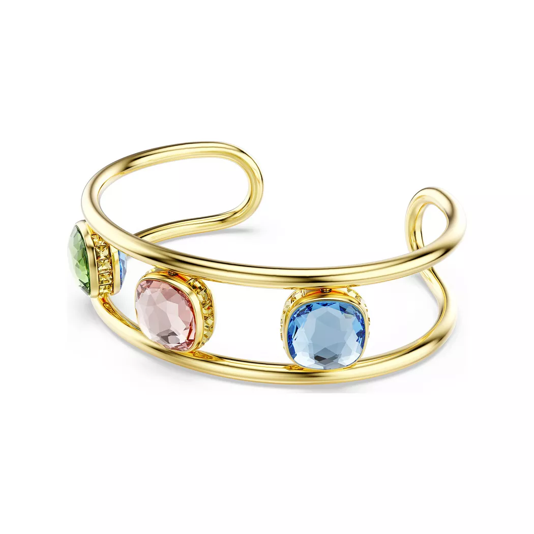 Armspange SWAROVSKI "Schmuck Geschenk Chroma Armreif" Gr. S, gold (gelbgoldfarben, grün, pink, blau, grün, pink, blau), Armbänder, Damen, S, Metall, Armspange, mit Swarovski Kristall