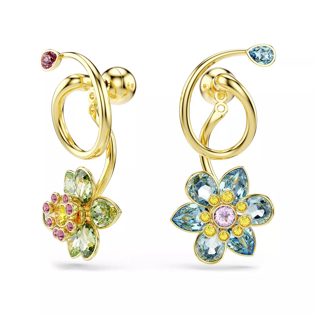 Paar Ohrstecker SWAROVSKI "Schmuck Geschenk Idyllia Drop-Ohrhänger Blume", gold (gelbgoldfarben, metallfarben, blau, grün, gelb, lila, rosa,, blau, grün, gelb, lila, rosa,), Ohrringe, Damen, Metall, mit Swarovski Kristall 5