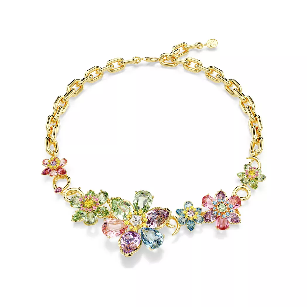 Collier SWAROVSKI "Schmuck Geschenk Idyllia Halskette Blume", gold (gelbgoldfarben, rosa, lila, gelb, grün, blau), Halsketten, Damen, Metall, L: 43 B: 38mm, Collier, mit Swarovski Kristall, B:38mm 3