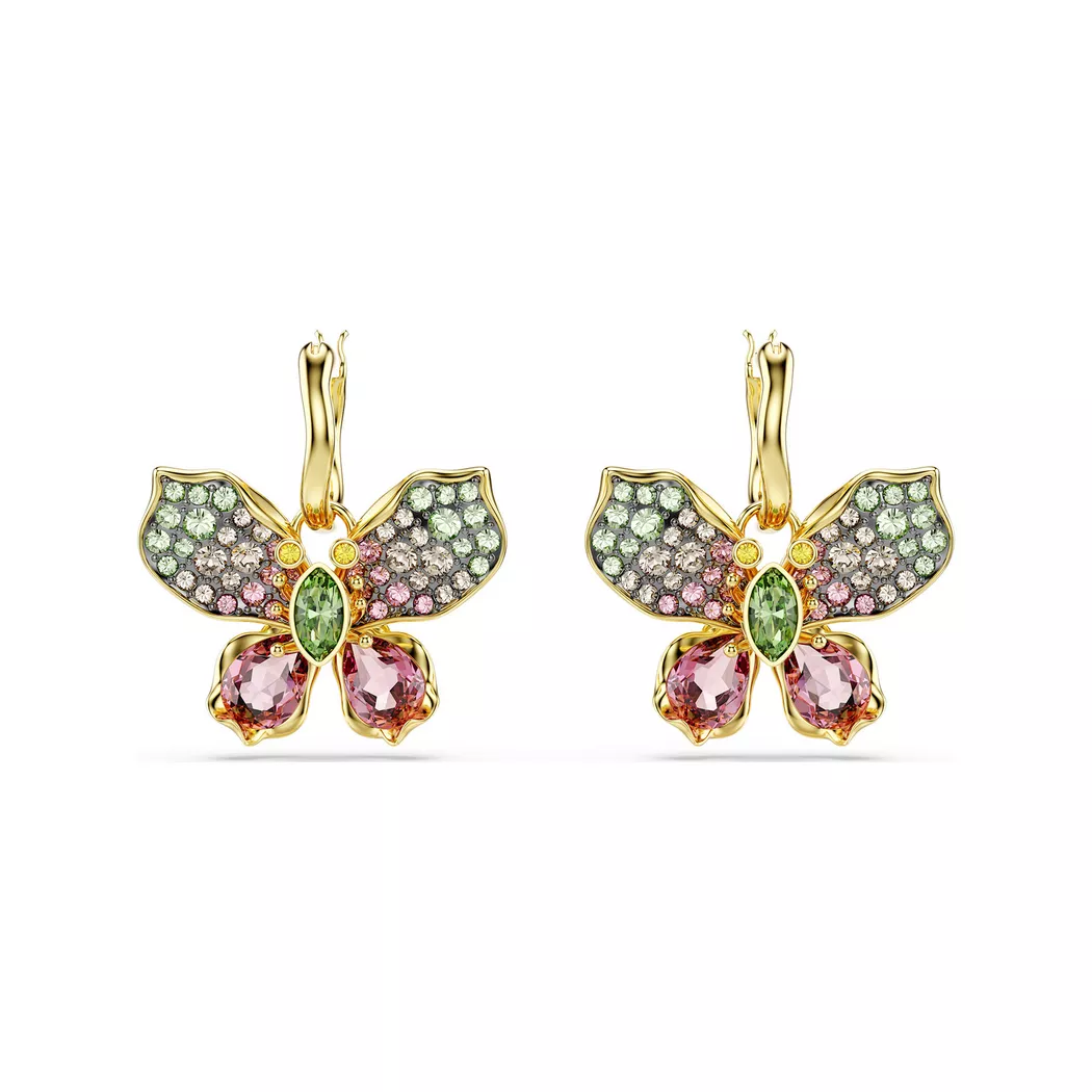 Paar Creolen SWAROVSKI "Idyllia E Heart Drop Herz", silber (metallfarben, kristallweiß, weiß, kristallweiß), Ohrringe, Damen, Metall Perlen, Metall, Perlen, mit Swarovski Kristall - mit Swarovski Perle - Einhänger abnehmbar 2