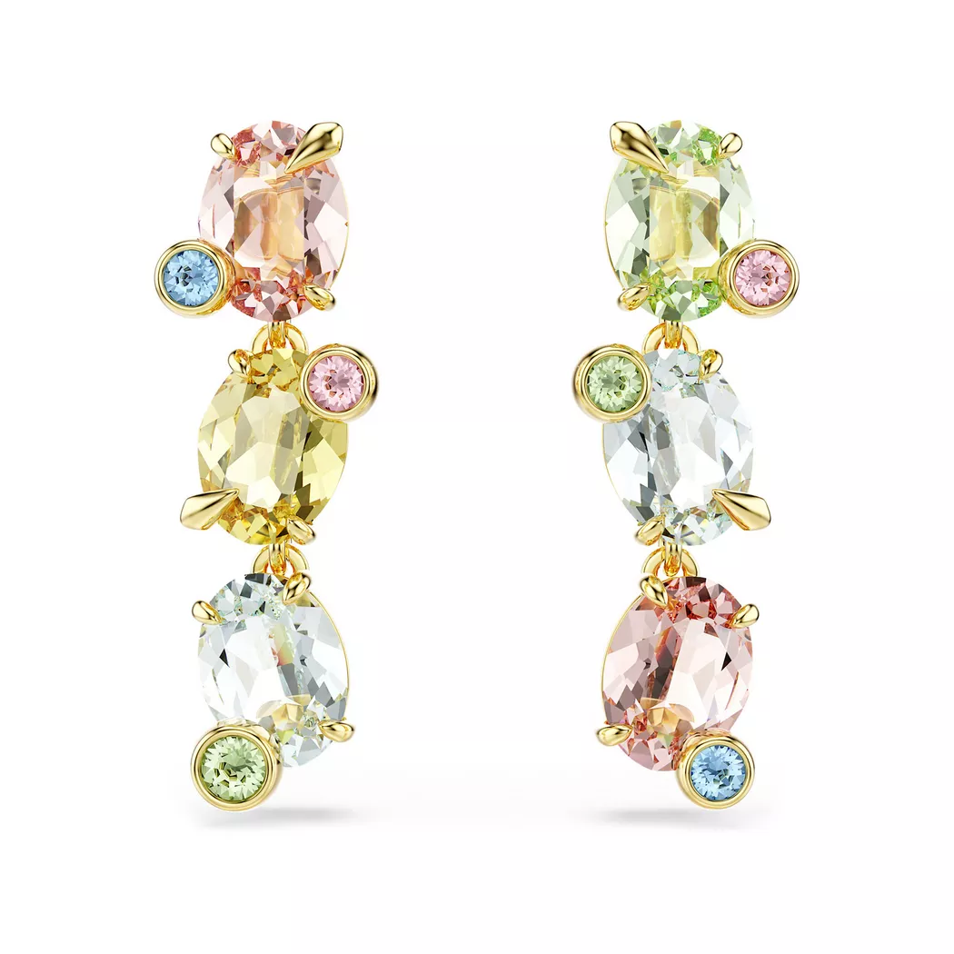 Paar Ohrstecker SWAROVSKI "Schmuck Geschenk Gema Drop-Ohrhänger", gold (gelbgoldfarben, metallfarben, grün, blau, rosa, gelb, grün, blau, rosa, gelb), Ohrringe, Damen, Metall, mit Swarovski Kristall