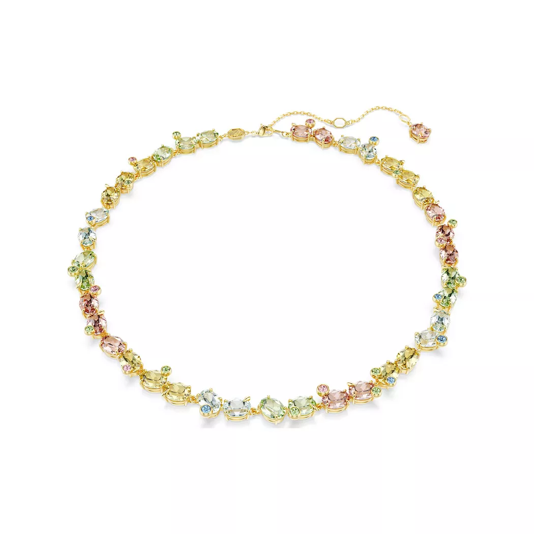 Collier SWAROVSKI "Schmuck Geschenk Gema Tennis Halskette", gold (gelbgoldfarben, rosa, gelb, grün, blau), Halsketten, Damen, Metall, L: 45 B: 9mm, Collier, mit Swarovski Kristall, B:9mm