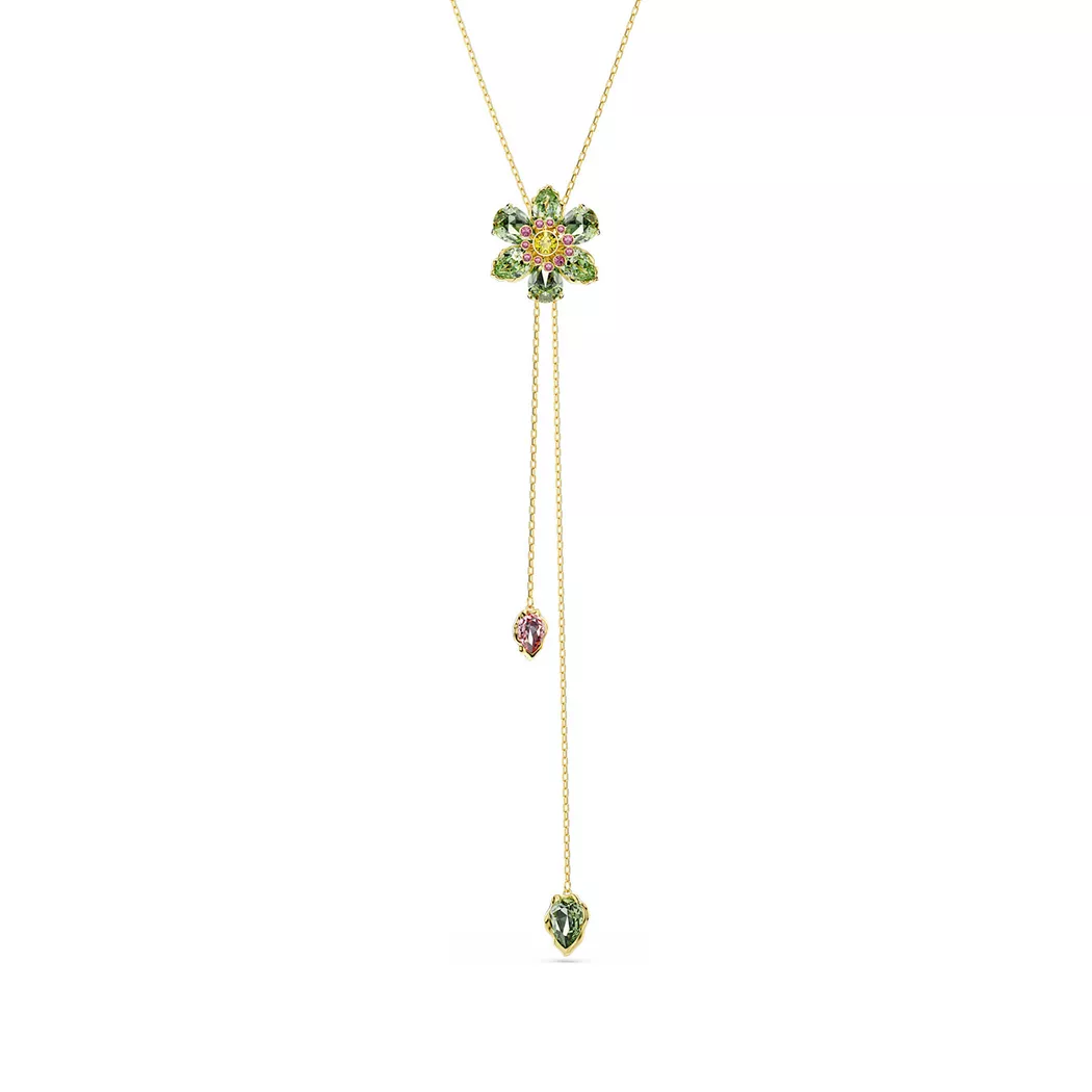 Kette mit Anhänger SWAROVSKI "Schmuck Geschenk Idyllia Anhänger Blume", gold (gelbgoldfarben, blau, gelb, lila), Halsketten, Damen, Metall, L: 49, mit Swarovski Kristall