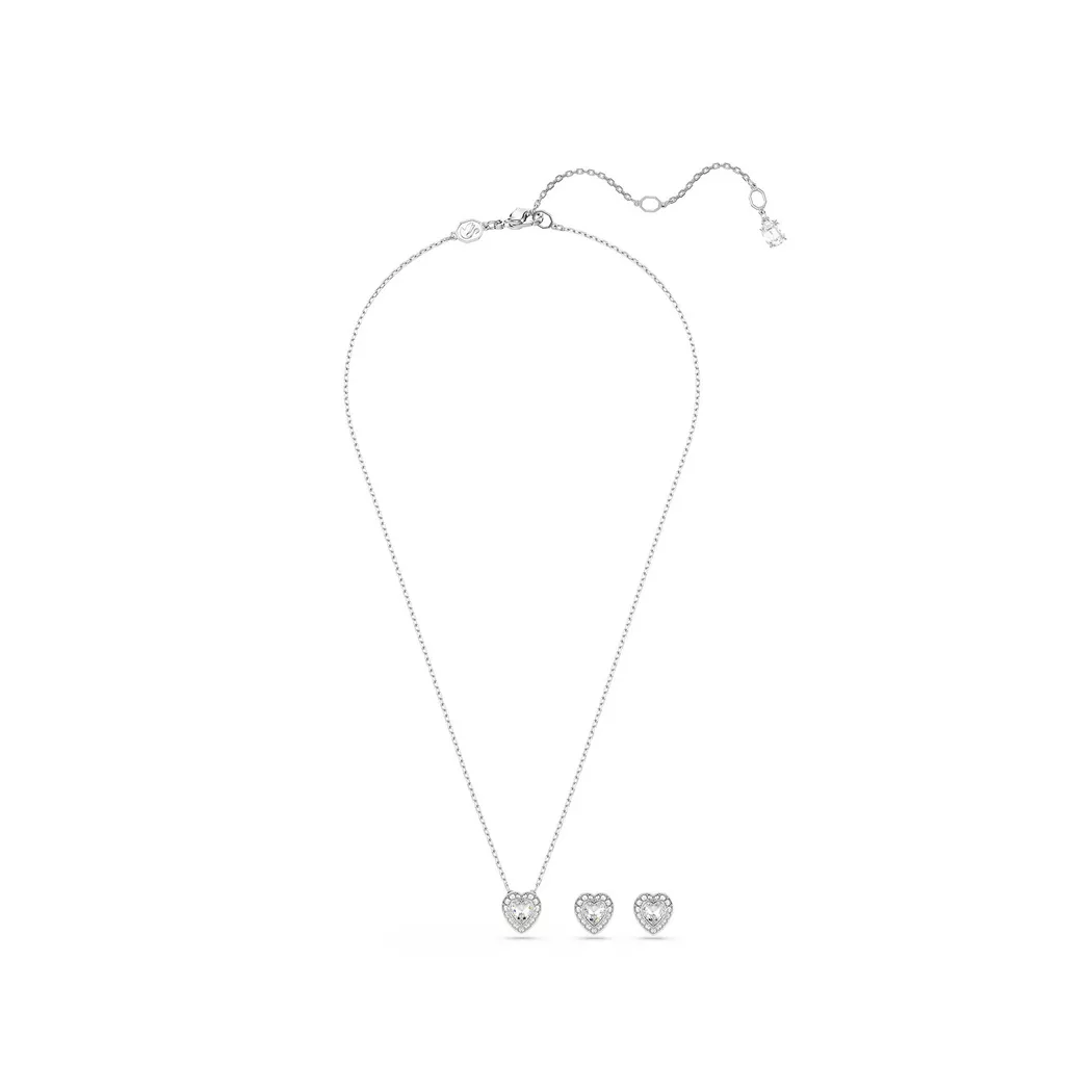 Ohrring und Ketten Set SWAROVSKI "Multipack Schmuck Geschenk Ariana Grande Herz", silber (metallfarben, kristallweiß, kristallweiß), Schmuck_Sets, Damen, Metall, glitzernd, glänzend, mit Swarovski Kristall