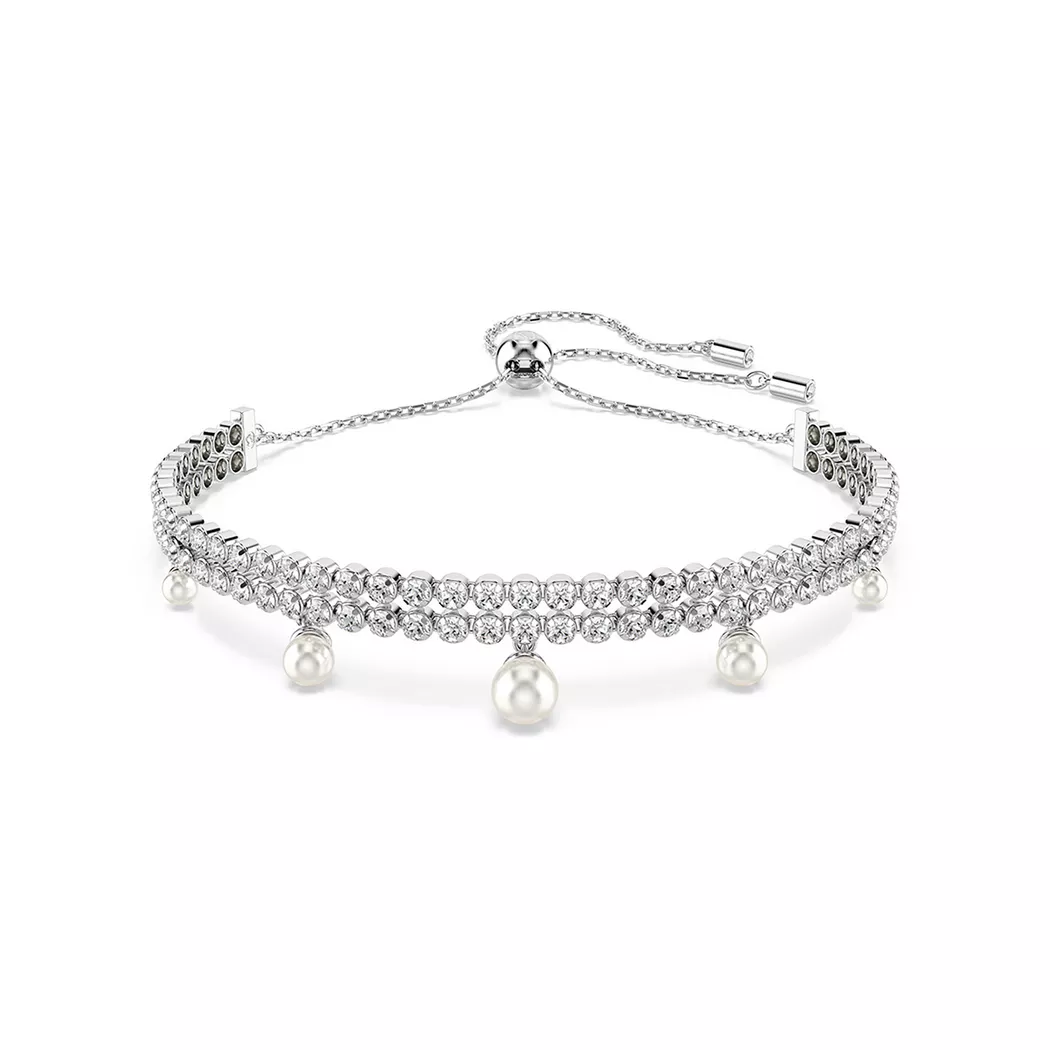 Armband SWAROVSKI "Schmuck Geschenk Ariana Grande Armkette Herz", silber (metallfarben, kristallweiß, kristallweiß), Armbänder, Damen, Metall, Armband, mit Swarovski Kristall