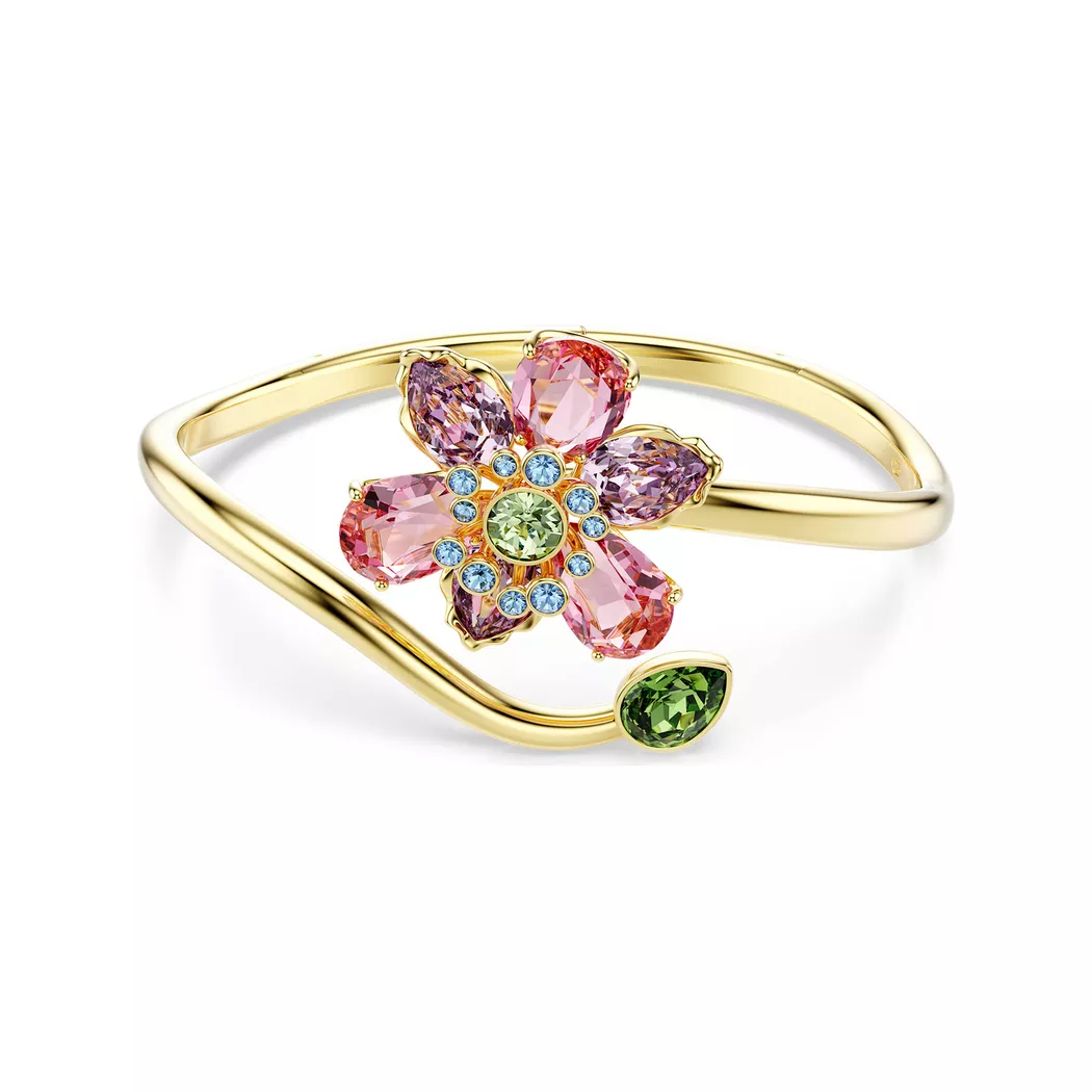 Armreif SWAROVSKI "Schmuck Geschenk Idyllia Armreif Blume" Gr. M, gold (gelbgoldfarben, pink, blau, grün, lila, pink, blau, grün, lila), Armbänder, Damen, M, Metall, Armreif, mit Swarovski Kristall