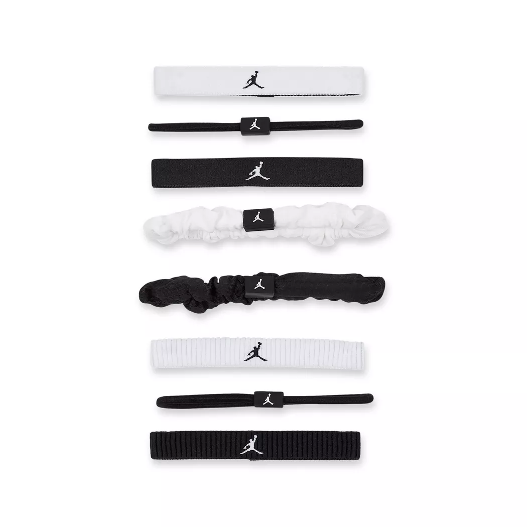Nike - Haarband, Jordan Elastic Sport Mixed Width Hair Ties 8 Pk, One Size, Schwarz/Weiss