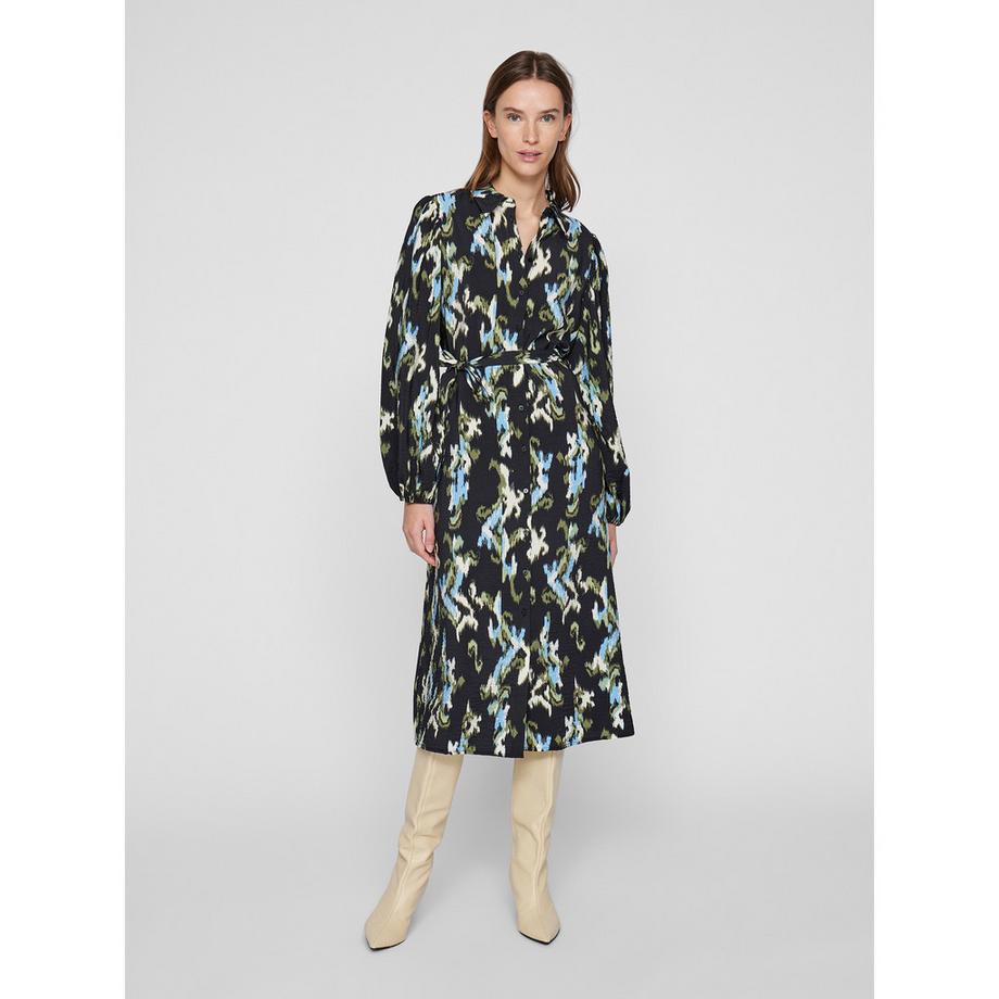 VILA Bedrucktes Langarm Midi Hemdkleid  