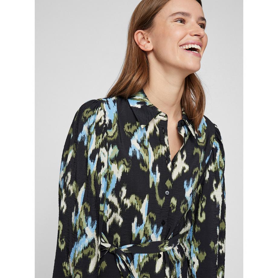 VILA Bedrucktes Langarm Midi Hemdkleid  