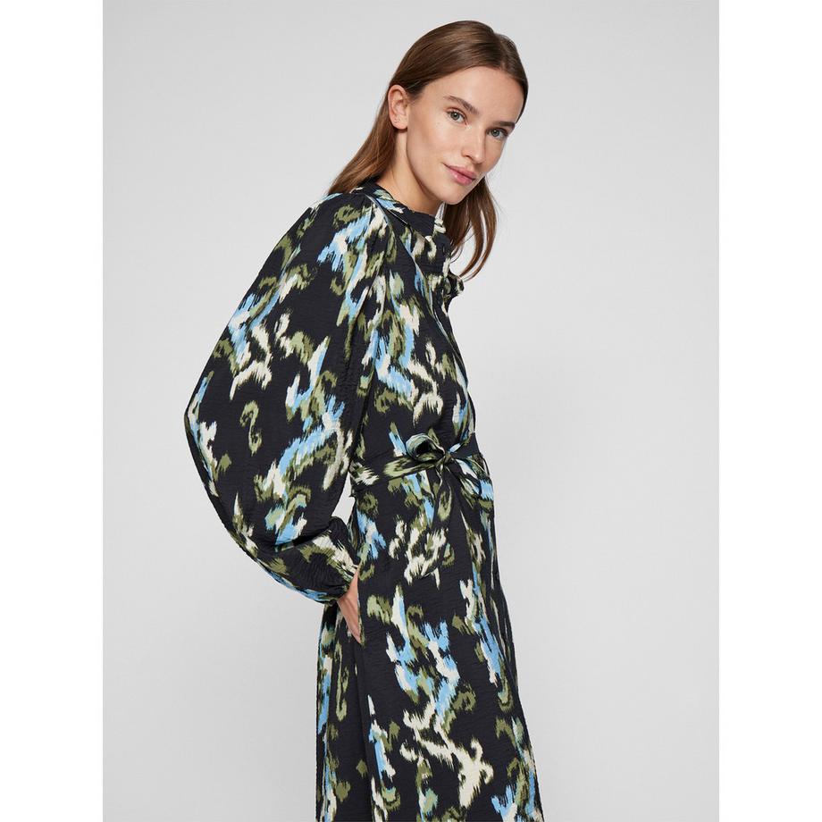 VILA Bedrucktes Langarm Midi Hemdkleid  