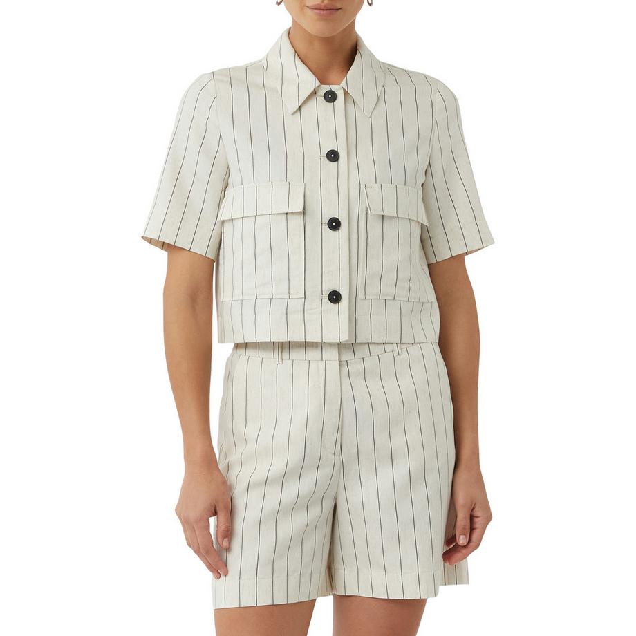 Comma Surchemise Rayée Mélange Lin Manches Courtes  