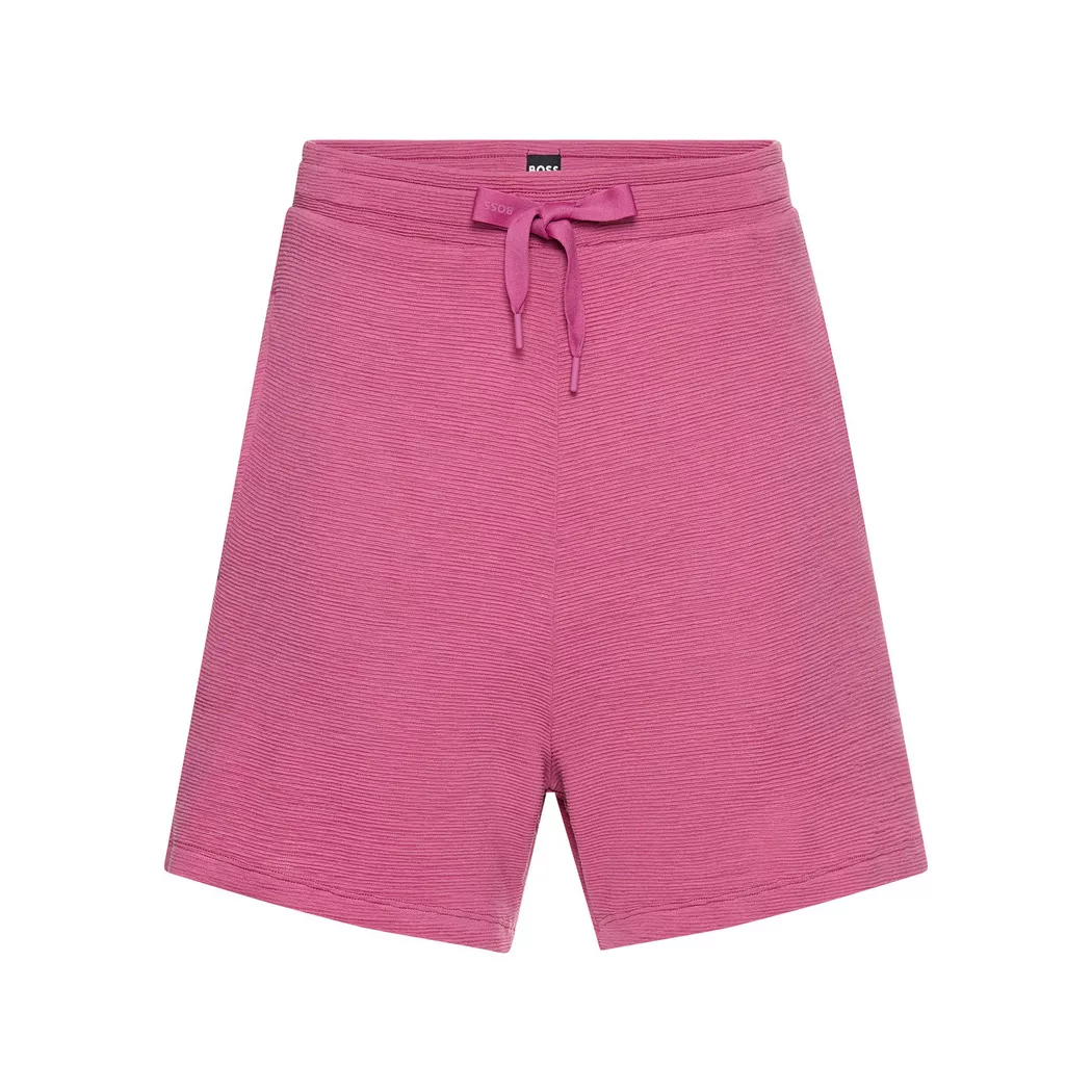 Shorts BOSS "Ottoman", Damen, Gr. M, N-Gr, lila (medium lila 510), Jersey, Obermaterial: 98% Modal, 2% Elasthan, ca. Mitte Oberschenkel, Hosen Shorts, mit Ottoman-Struktur und Logo-Kordel