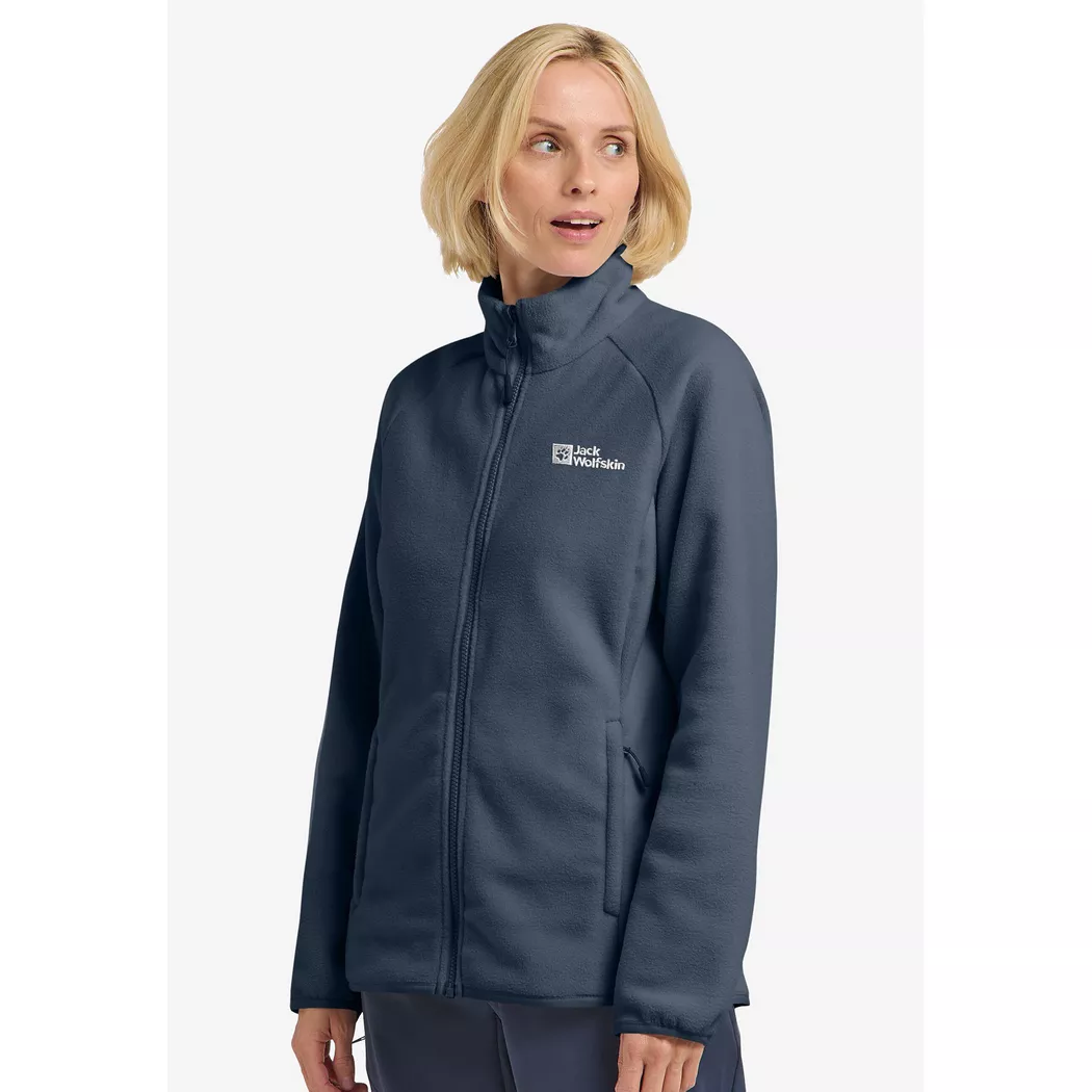 Fleecejacke JACK WOLFSKIN "MOONRISE FZ W", Damen, Gr. S (36), blau (midnight, sky), Obermaterial: 100% Polyester. Futter: 100% Polyester, Jacken Fleecejacke