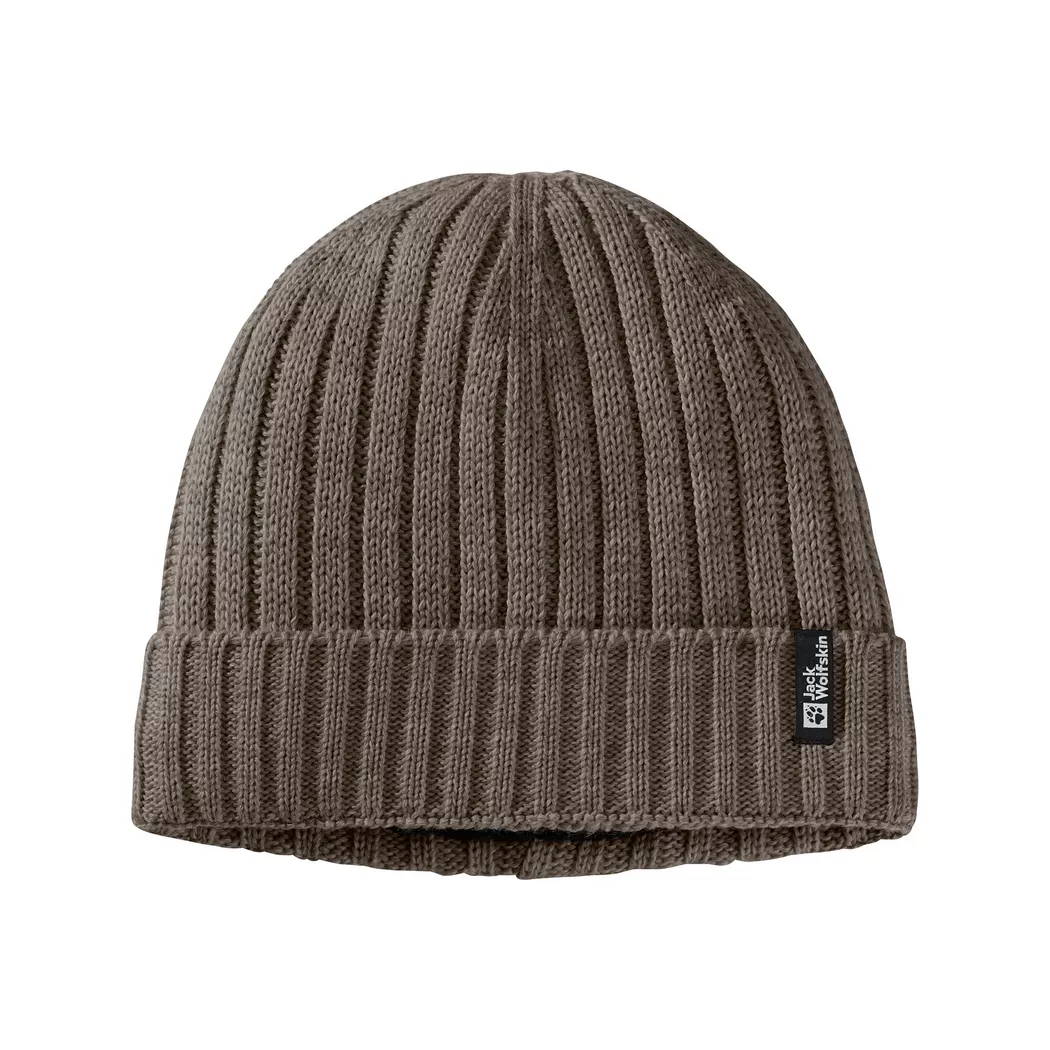 Beanie JACK WOLFSKIN "RIB KNIT BEANIE", Herren, Gr. onesize, peat, Obermaterial: 50% Poyacryl, 50% Wolle, Mützen Beanie