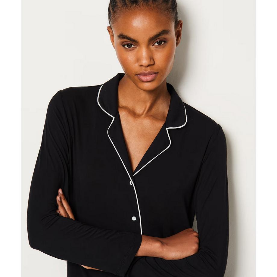 Etam Langarmhemd mit Kontrastpaspelierung  