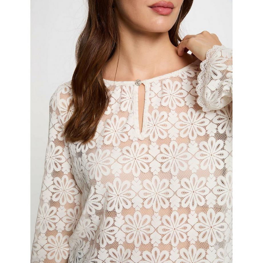 MORGAN Blumen Spitzen Langarm T-Shirt  