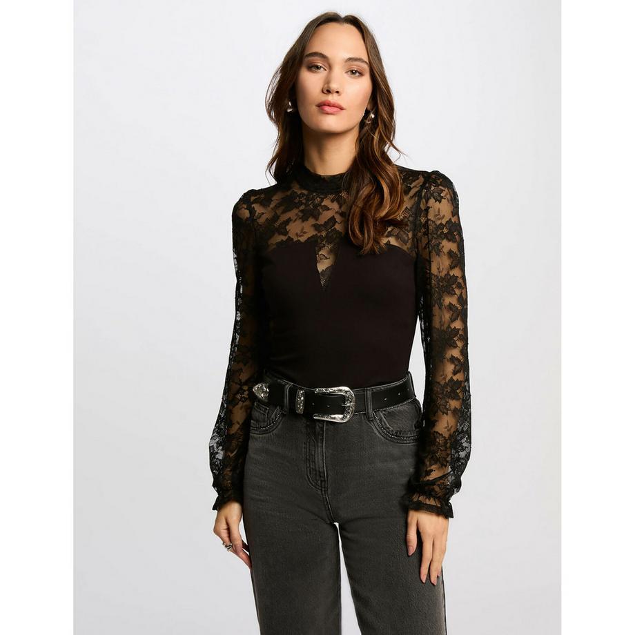 MORGAN T-shirt Manches Longues Dentelle  