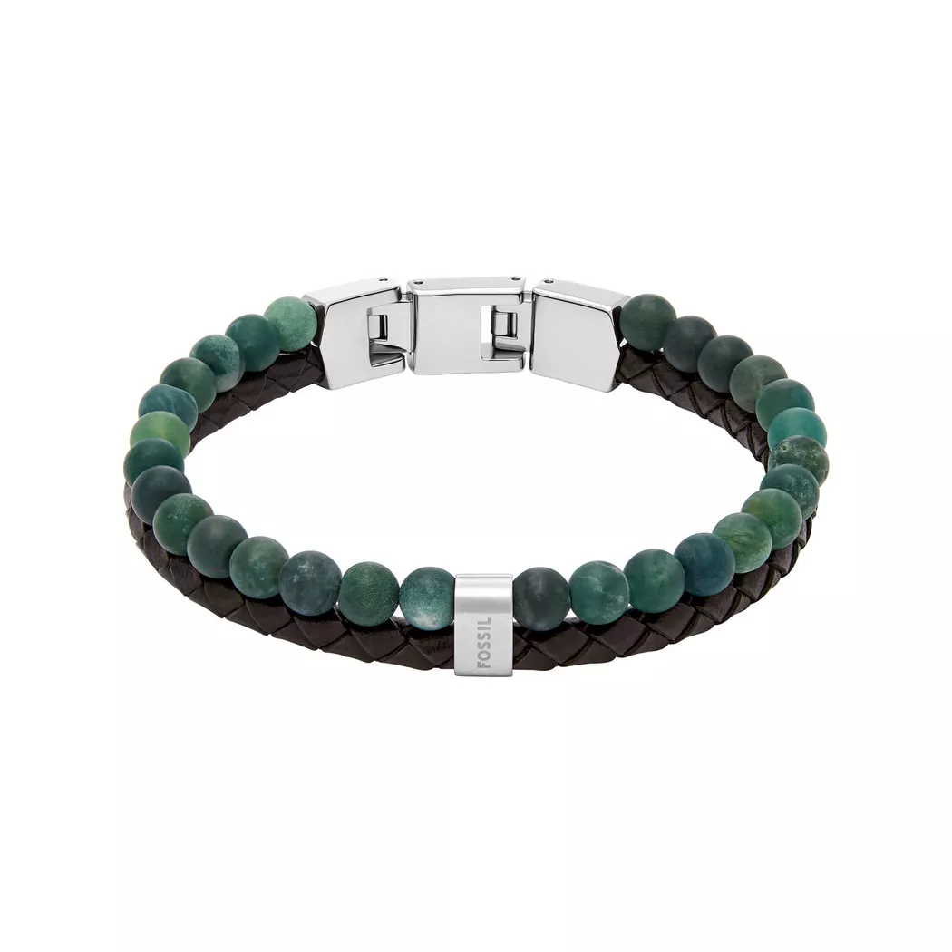 Armband FOSSIL "Schmuck Geschenk Edelstahl Leder Armschmuck JEWELRY", schwarz (edelstahlfarben, schwarz), Armbänder, Damen, 21,5cm, Edelstahl Leder, Edelstahl, Leder, Armband