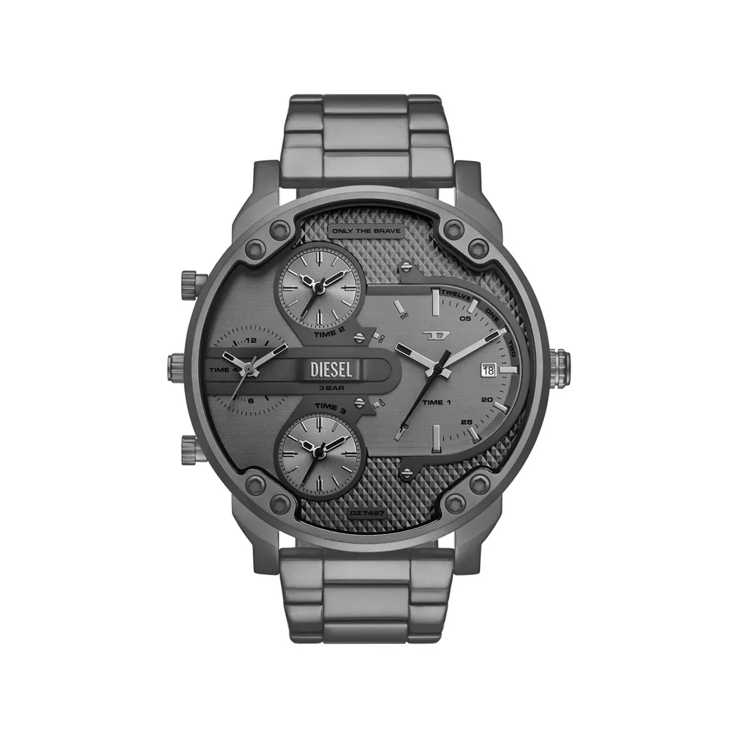 Quarzuhr DIESEL "MR. DADDY SLIM", grau (anthrazit), Armbanduhren, Damen, Quarzuhr, Armbanduhr, Herrenuhr, Edelstahlarmband, analog, Datum