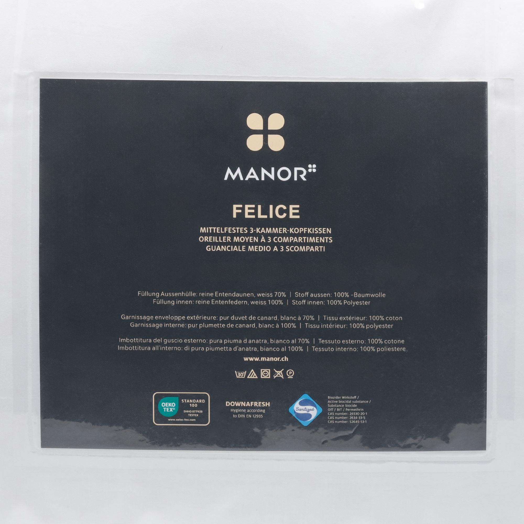 Manor Felice Oreiller Mi-Ferme Duvet Plumes 3 Compartiments  