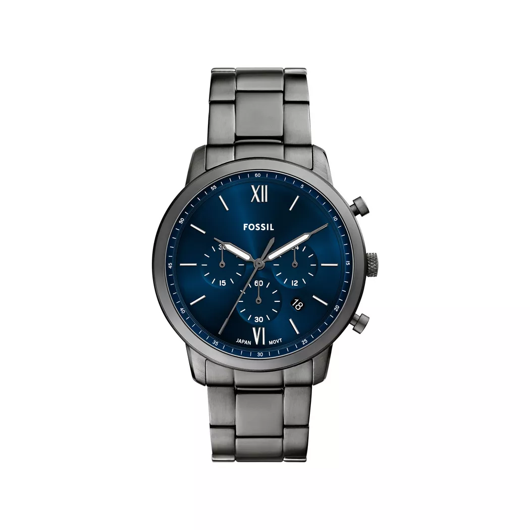 Chronograph FOSSIL "Neutra", grau (anthrazit, dunkelblau), Armbanduhren, Damen, Chronograph, Quarzuhr, Armbanduhr, Herrenuhr, Edelstahlarmband, analog, Datum