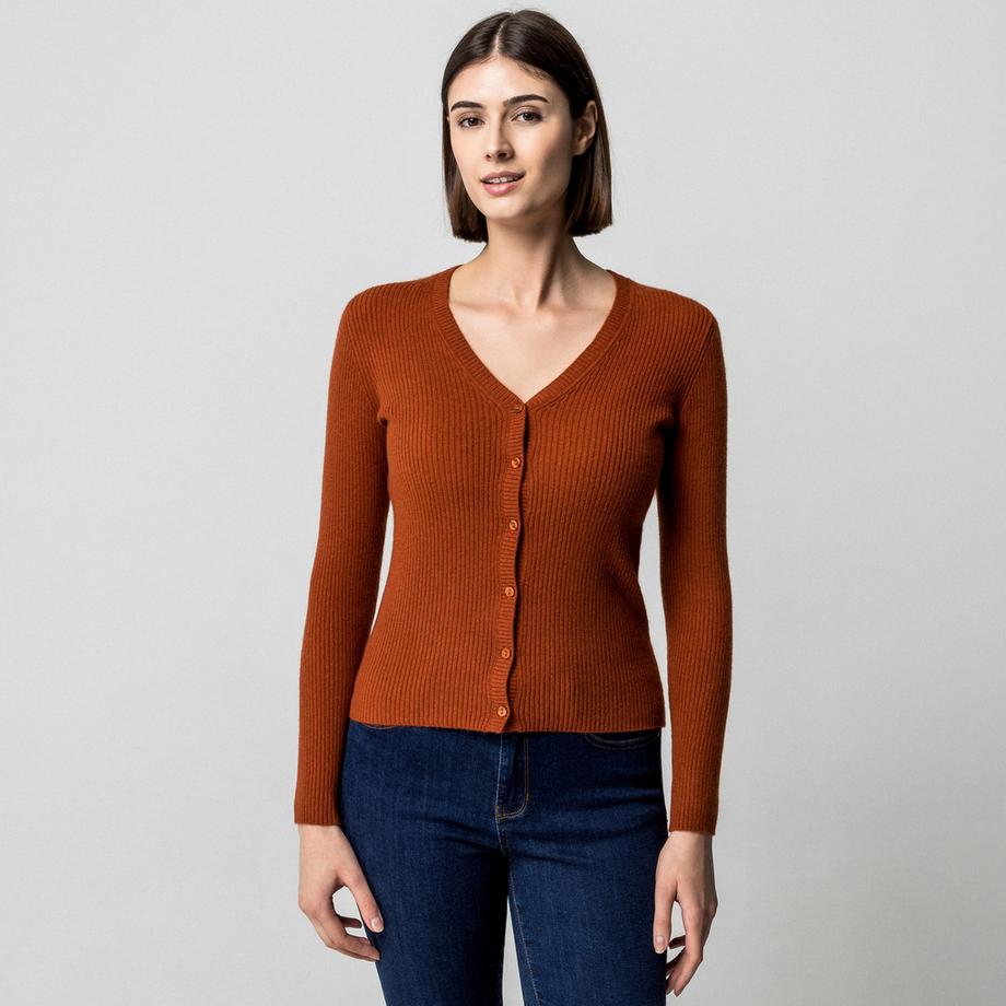 Manor Woman Gerippter V-Ausschnitt Cardigan  