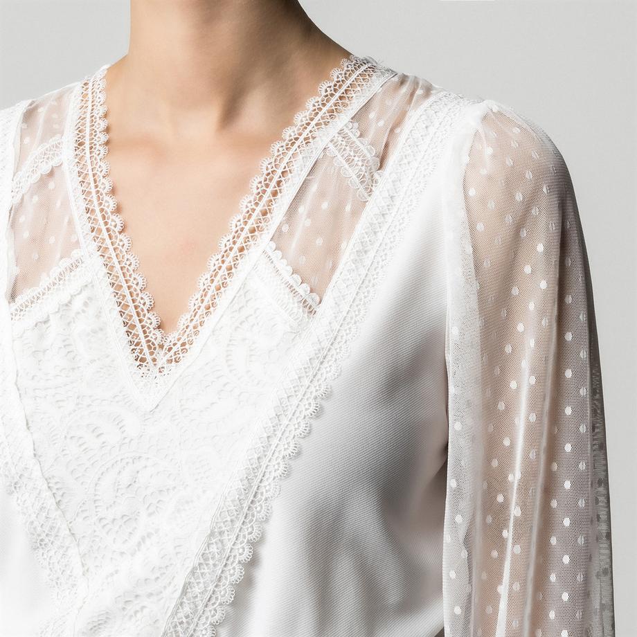 MORGAN T-shirt Maniche Lunghe Dettaglio Pizzo  