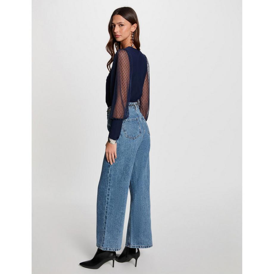 MORGAN T-shirt Maniche Lunghe Dettaglio Pizzo  