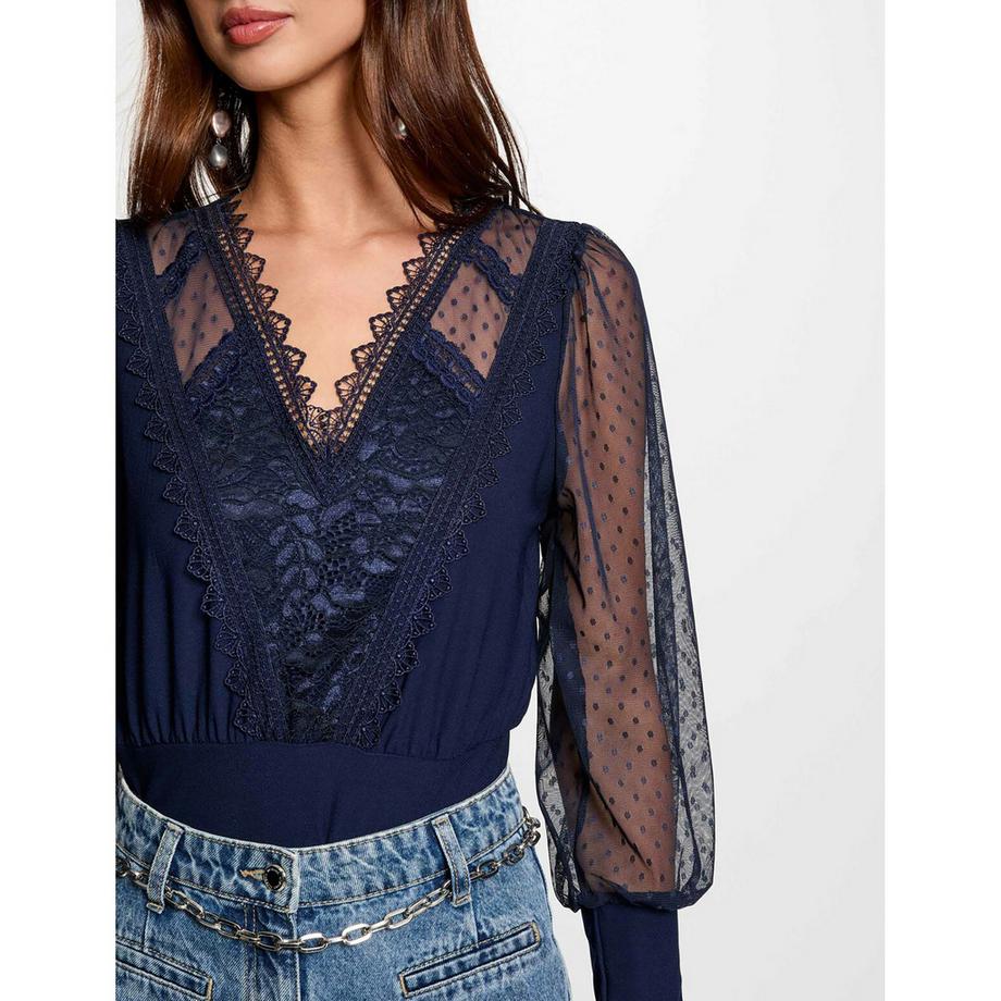 MORGAN T-shirt Maniche Lunghe Dettaglio Pizzo  