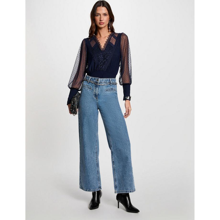 MORGAN T-shirt Maniche Lunghe Dettaglio Pizzo  